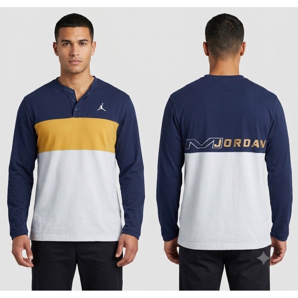 Vtg‎ Nike Jordan Fleece Shirt Adult XXL  Colorblock Henley Long Sleeve Blue Y2K